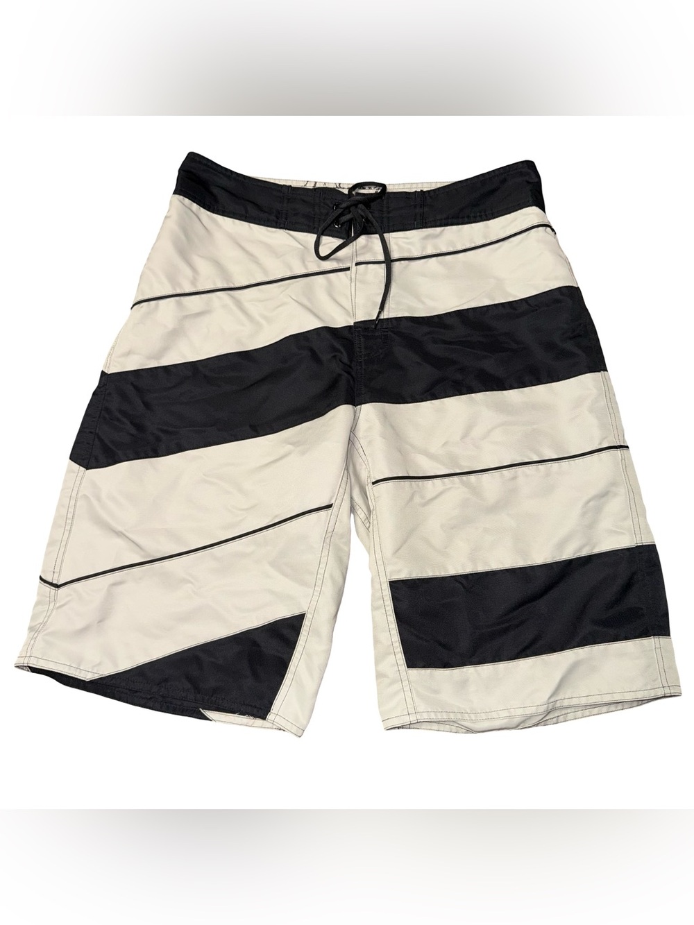 REEF Mens Board Shorts Size 32 Black Cream Striped Swim Trunks Boardshorts Surf
